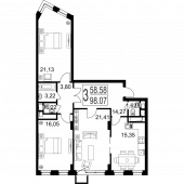 3-комнатная квартира 98,07 м²