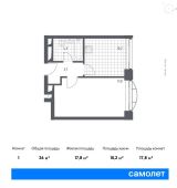 1-комнатная квартира 36 м²