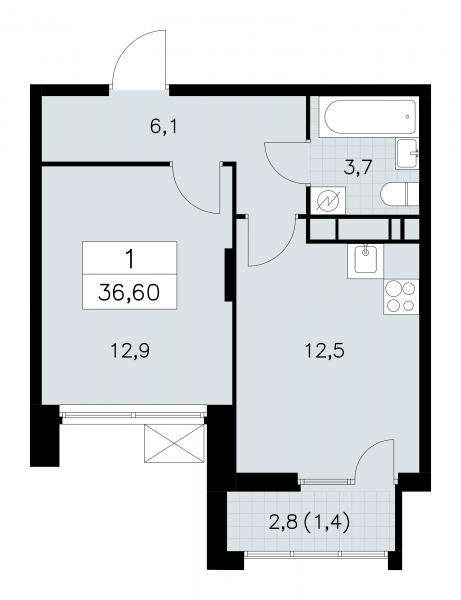 1 комната до 36.6