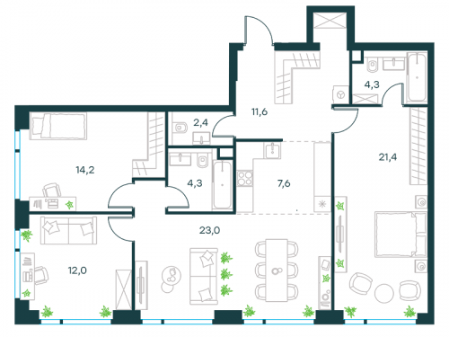 Многокомнатная, квартира, 100.8 м²