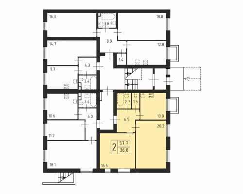 2-комнатная, квартира, 57.7 м²