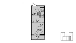 1-комнатная квартира 21,2 м²