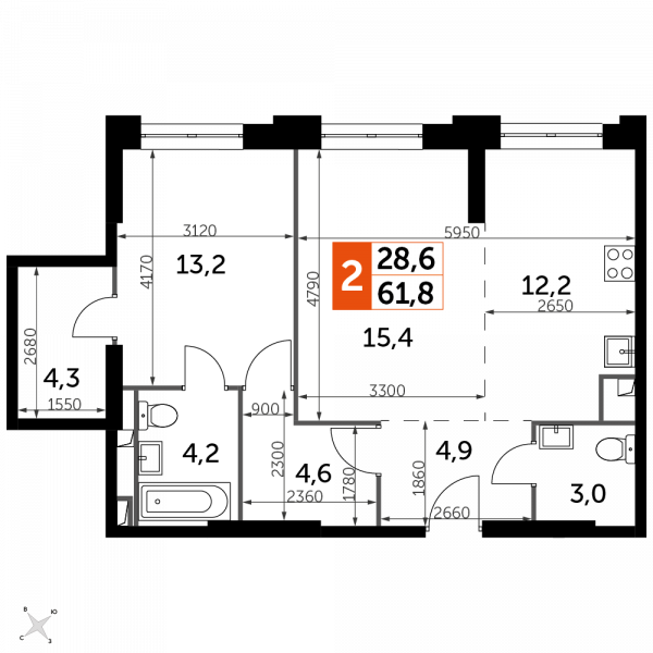 2 комнаты до 61.8