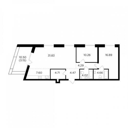 3-комнатная, 91.88 м²