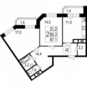 2-комнатная квартира 67,1 м²