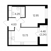 1-комнатная квартира 37,25 м²
