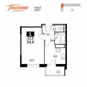 1-комнатная квартира 40,8 м²