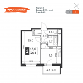 1-комнатная квартира 34,1 м²