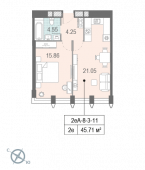 1-комнатная квартира 45,71 м²