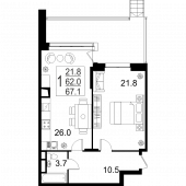 1-комнатная квартира 67,1 м²
