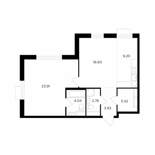 2-комнатная, квартира, 63.86 м²