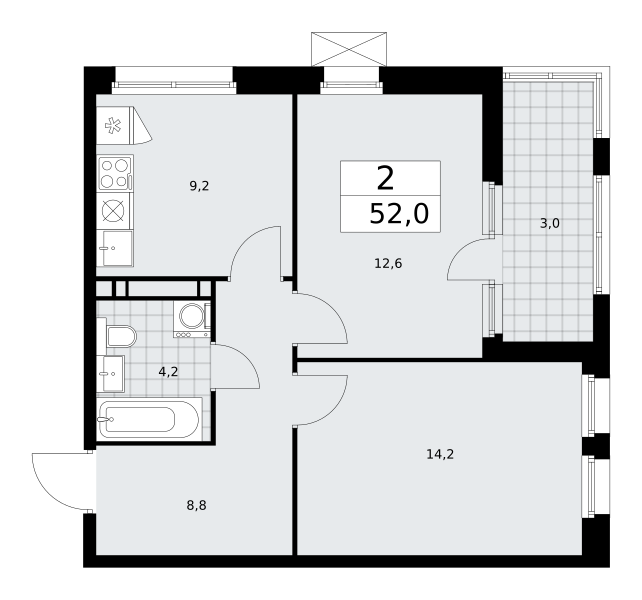 2-комнатная квартира №24К-25.2-235, 52,0 м² за 16,05 млн руб. в ЖК «Скандинавия» - планировка