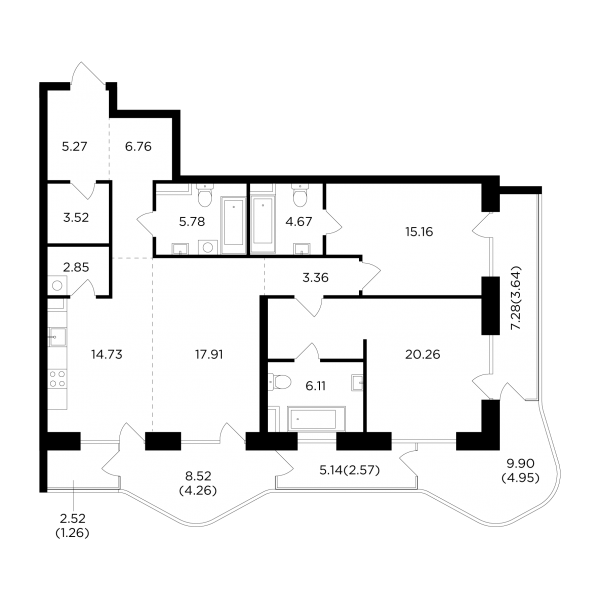 3 комнаты до 123.06