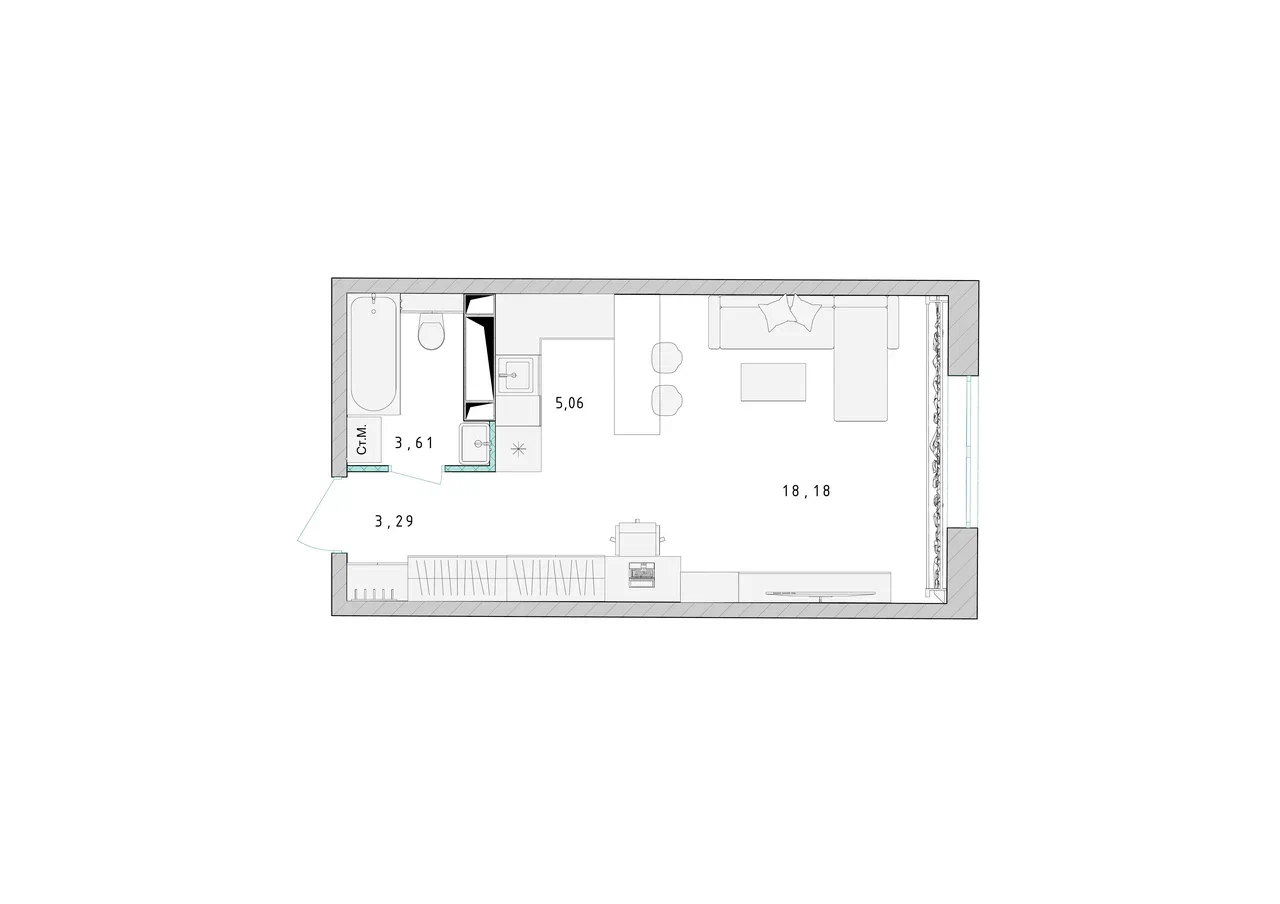 Квартира-студия №89, 30,2 м² за 5,29 млн руб. в ЖК «Серебро» - планировка