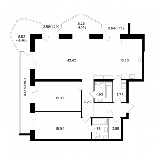 3-комнатная, 145.16 м²