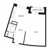1-комнатная квартира 53,68 м²
