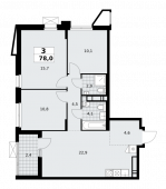 3-комнатная квартира 78 м²