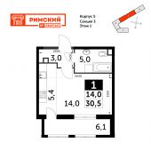 1-комнатная квартира 30,5 м²