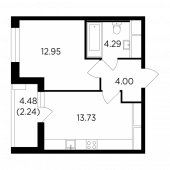 1-комнатная квартира 37,24 м²