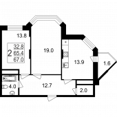 2-комнатная квартира 67 м²