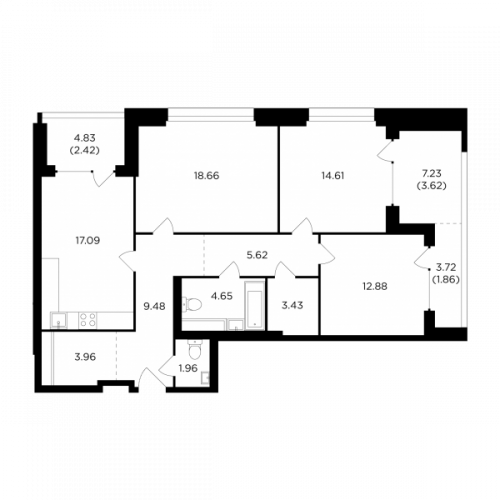 3-комнатная, 100.24 м²