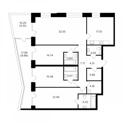 Многокомнатная, 151.55 м²
