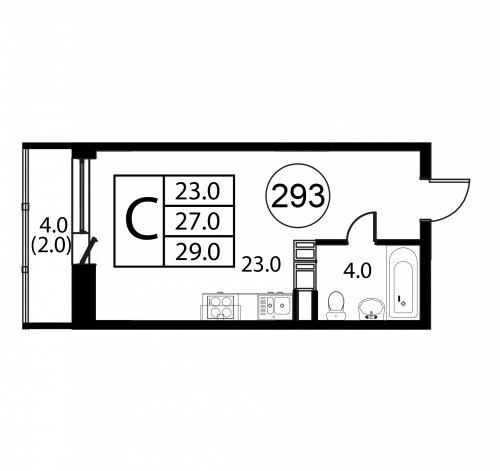 Студия, 29 м²