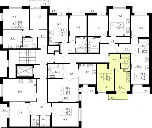 1-комнатная, квартира, 28.4 м²