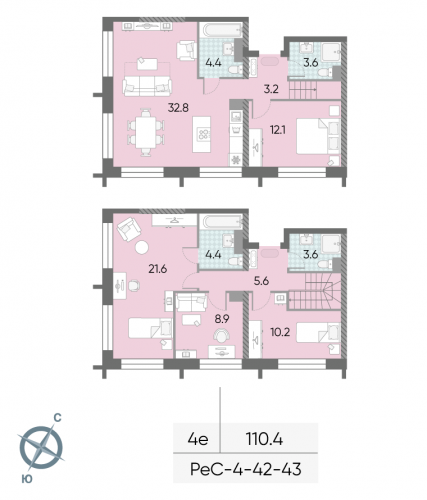 Многокомнатная, 110.4 м²
