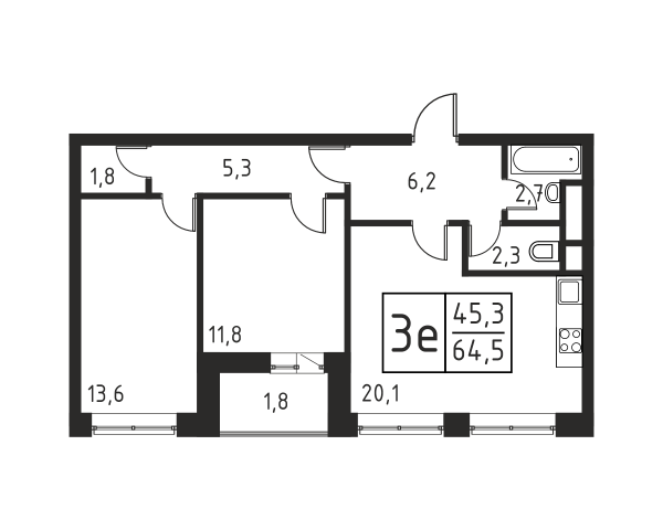 3 комнаты до 65.2
