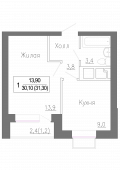 1-комнатная квартира 31,3 м²