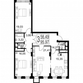 3-комнатная квартира 95,97 м²