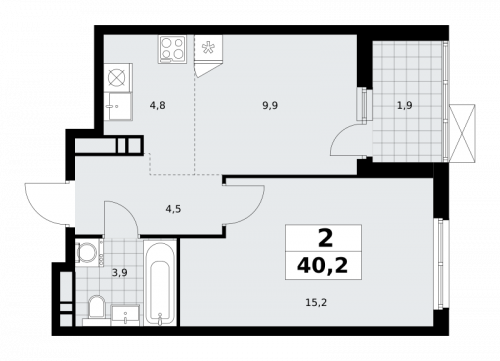 2-комнатная, 40.2 м²