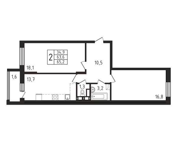 2 комнаты до 65.2