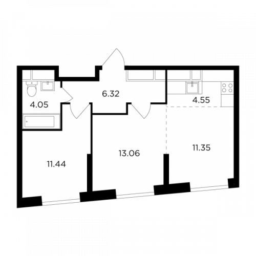 3-комнатная, 50.77 м²