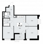 3-комнатная квартира 65,2 м²