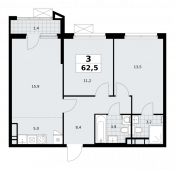 3-комнатная квартира 62,5 м²