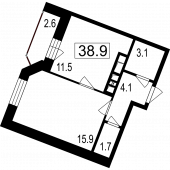 2-комнатная квартира 36,3 м²