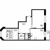2-комнатная квартира 69,6 м²