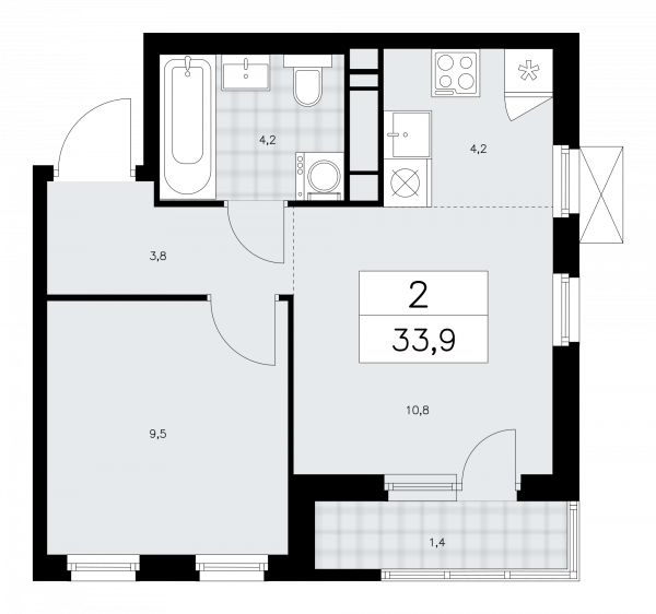 2 комнаты до 33.9