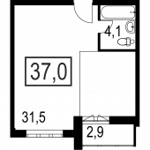 1-комнатная квартира 37 м²