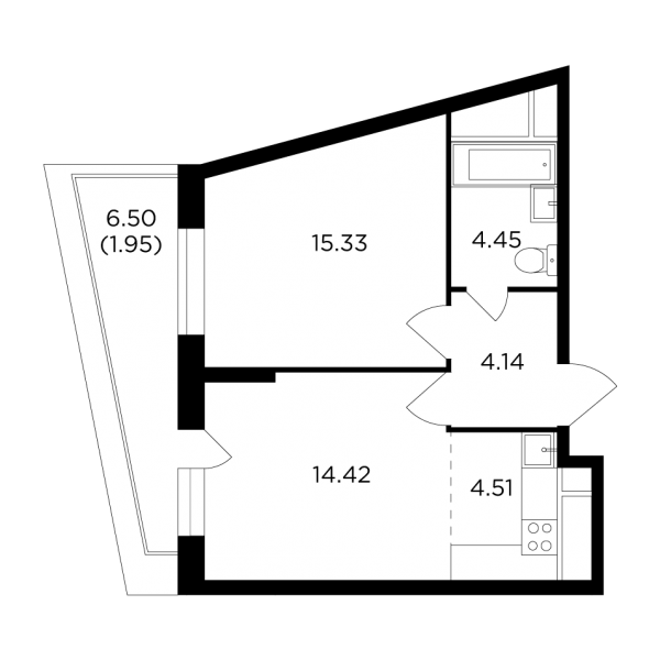 2-комнатная квартира №620, 44,8 м² за 19,15 млн руб. в ЖК «КутузовGRAD II» - планировка
