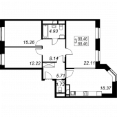 3-комнатная квартира 88.46 м²