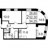 2-комнатная квартира 54,25 м²