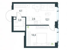 2-комнатная квартира 37 м²