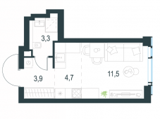 1-комнатная квартира 23,4 м²