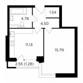 1-комнатная квартира 39,02 м²