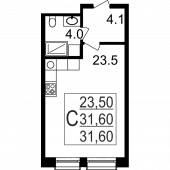 1-комнатная квартира 31.6 м²