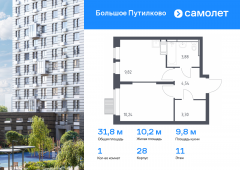 1-комнатная квартира 31,78 м²