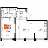 2-комнатная квартира 65 м²